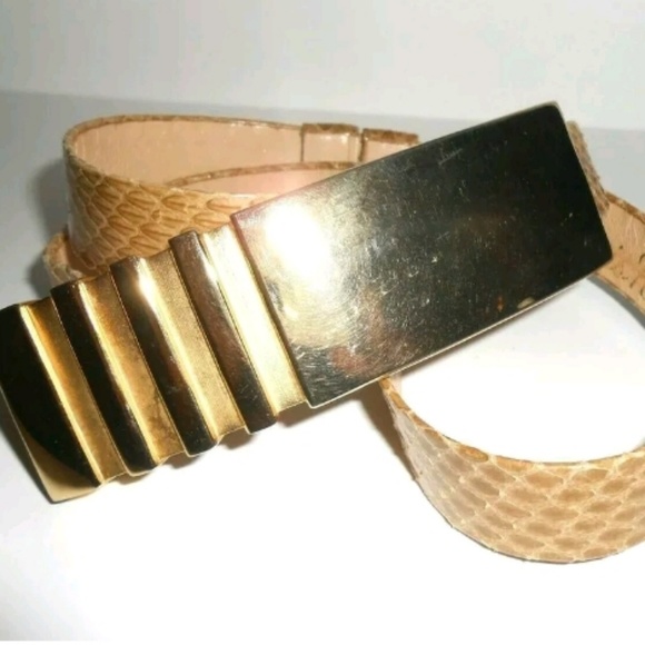 Alexis Kirk Gold Tan Snake Belt Size Small Medium - Picture 5 of 5